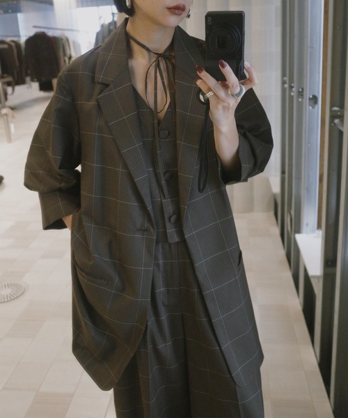 Ameri(アメリ)の「YARN DYED CHECK LAYERED VEST SHIRT(シャツ/ブラウス・レディース・グレー/ライトグリーン/ブラウン・FREE)」の14枚目の写真