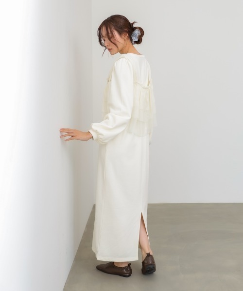 Bab(バブ)の「【選べるサイズ展開】ティアードチュールキャミ+スウェットワンピースSET(ワンピース・レディース・アイボリー/チャコールグレー・MEDIUM/SMALL)」の7枚目の写真