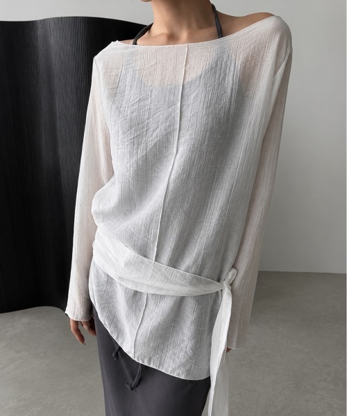 LOENNE（ロエヌ）の「Waist Tie Blouse / ウエストタイブラウス（Tシャツ/カットソー・レディース・ブラック/チャコールグレー/ホワイト・FREE）」の21枚目の写真