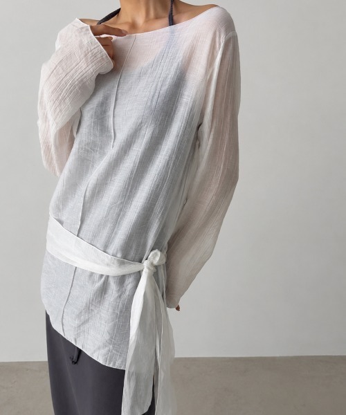 LOENNE（ロエヌ）の「Waist Tie Blouse / ウエストタイブラウス（Tシャツ/カットソー・レディース・ブラック/チャコールグレー/ホワイト・FREE）」の22枚目の写真