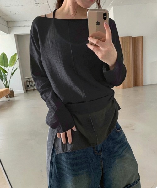 LOENNE（ロエヌ）の「Waist Tie Blouse / ウエストタイブラウス（Tシャツ/カットソー・レディース・ブラック/チャコールグレー/ホワイト・FREE）」の4枚目の写真