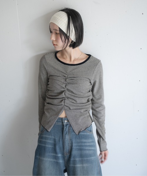 hwyl(ヒュイル)の「ギャザーボーダーロンT(Tシャツ/カットソー・レディース・ブラック・FREE)」の10枚目の写真
