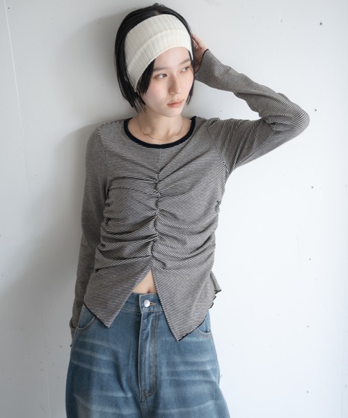 hwyl(ヒュイル)の「ギャザーボーダーロンT(Tシャツ/カットソー・レディース・ブラック・FREE)」の9枚目の写真