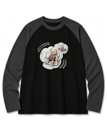 めんどうなベア オーバーサイズ ラグラン長袖Tシャツ ブラック