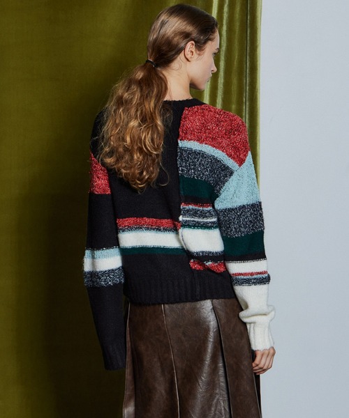 MAISON SPECIAL(メゾンスペシャル)の「【26WINTER PRE-ORDER】Dramatic Border Slit Knit/ドラマティカルボーダースリットニット(ニット/セーター・レディース・ブラック/グレー/ブルー・FREE)」の7枚目の写真