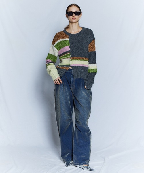 MAISON SPECIAL(メゾンスペシャル)の「【26WINTER PRE-ORDER】Dramatic Border Slit Knit/ドラマティカルボーダースリットニット(ニット/セーター・レディース・ブラック/グレー/ブルー・FREE)」の10枚目の写真