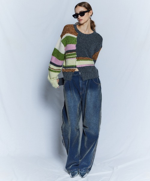 MAISON SPECIAL(メゾンスペシャル)の「【26WINTER PRE-ORDER】Dramatic Border Slit Knit/ドラマティカルボーダースリットニット(ニット/セーター・レディース・ブラック/グレー/ブルー・FREE)」の11枚目の写真