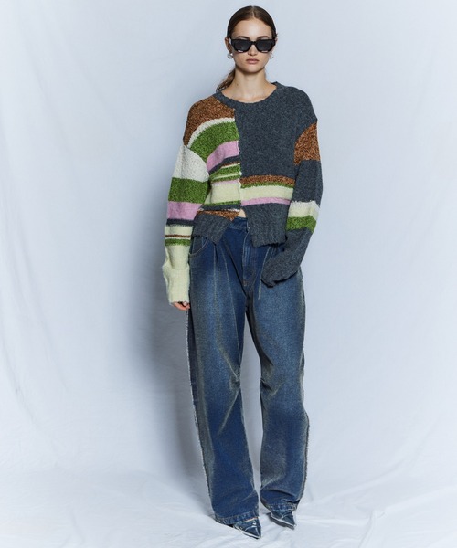 MAISON SPECIAL(メゾンスペシャル)の「【26WINTER PRE-ORDER】Dramatic Border Slit Knit/ドラマティカルボーダースリットニット(ニット/セーター・レディース・ブラック/グレー/ブルー・FREE)」の12枚目の写真