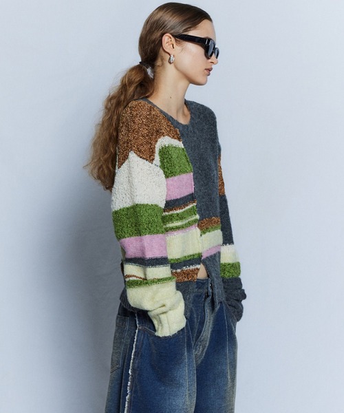 MAISON SPECIAL(メゾンスペシャル)の「【26WINTER PRE-ORDER】Dramatic Border Slit Knit/ドラマティカルボーダースリットニット(ニット/セーター・レディース・ブラック/グレー/ブルー・FREE)」の13枚目の写真