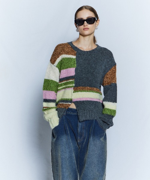 MAISON SPECIAL(メゾンスペシャル)の「【26WINTER PRE-ORDER】Dramatic Border Slit Knit/ドラマティカルボーダースリットニット(ニット/セーター・レディース・ブラック/グレー/ブルー・FREE)」の15枚目の写真