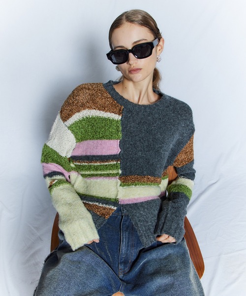 MAISON SPECIAL(メゾンスペシャル)の「【26WINTER PRE-ORDER】Dramatic Border Slit Knit/ドラマティカルボーダースリットニット(ニット/セーター・レディース・ブラック/グレー/ブルー・FREE)」の16枚目の写真