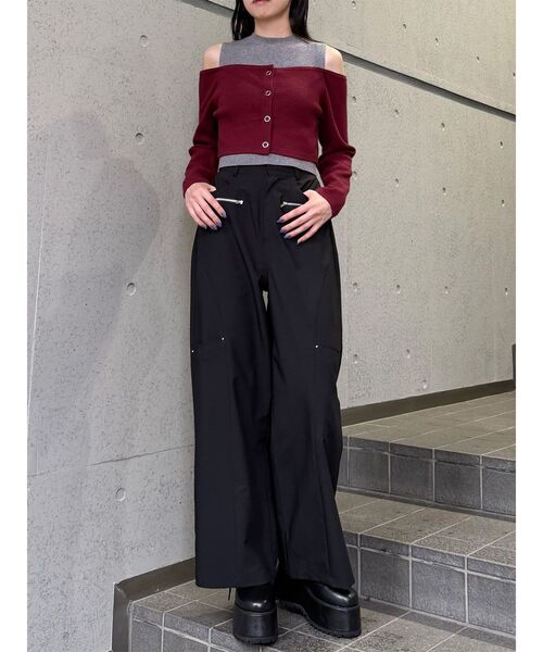 MURUA（ムルーア）の「ZIPワイドパンツ　秋服（スラックス・レディース・ブラック/グレー/ネイビー・1/2）」の6枚目の写真