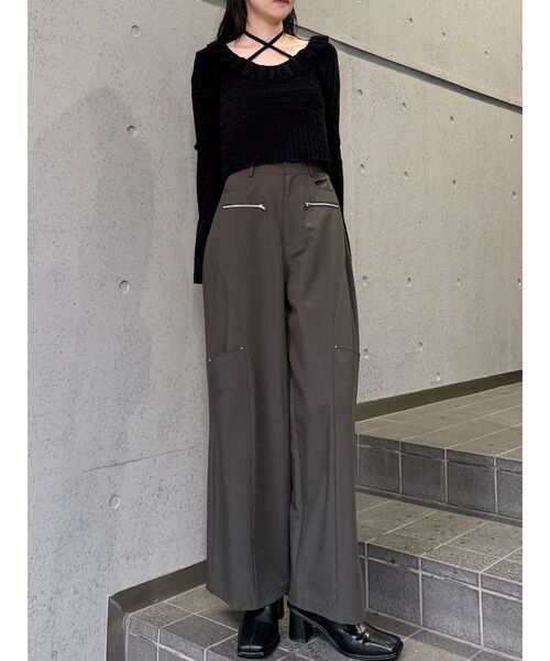 MURUA（ムルーア）の「ZIPワイドパンツ　秋服（スラックス・レディース・ブラック/グレー/ネイビー・1/2）」の10枚目の写真