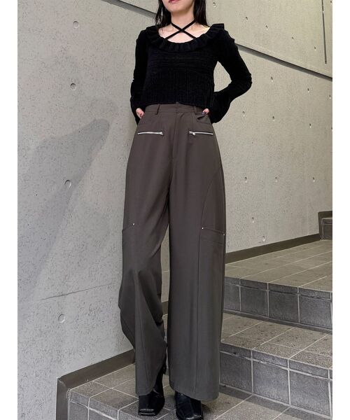 MURUA（ムルーア）の「ZIPワイドパンツ　秋服（スラックス・レディース・ブラック/グレー/ネイビー・1/2）」の11枚目の写真
