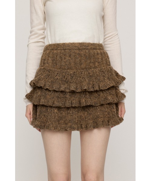 SLY(スライ)の「BOUCLE FRILLED S/SK ブークレーフリルショートスカート 秋服 冬服(スカート・レディース・アイボリー/ベージュ/ブラック・FREE)」の4枚目の写真