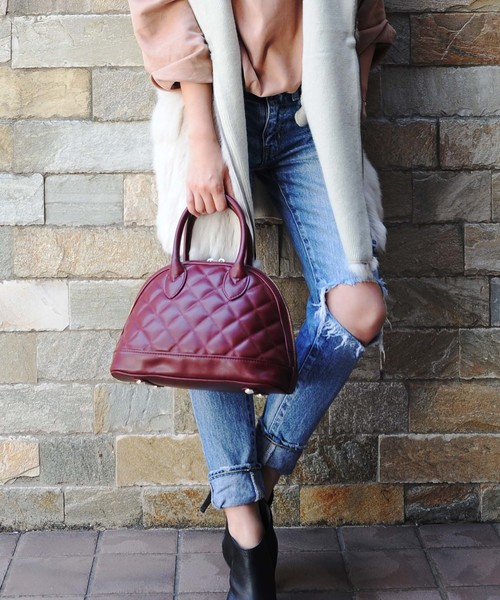 PLAIN CLOTHING（プレーンクロージング）の「ダイヤ柄ステッチハンドバッグ【PLAIN CLOTHING】（ショルダーバッグ・レディース・ボルドー/ブラック/ベージュ/ネイビー/ダークグレー・FREE）」の13枚目の写真