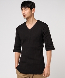Luv・リブ編みロゴ5分袖Tシャツ