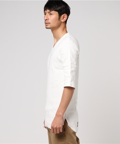 Luv maison（ラブメゾン）の「Luv･リブ編みロゴ5分袖Tシャツ（Tシャツ/カットソー・メンズ・グレー/ブラック/カーキ/ホワイト/ワインレッド・L/M）」の6枚目の写真