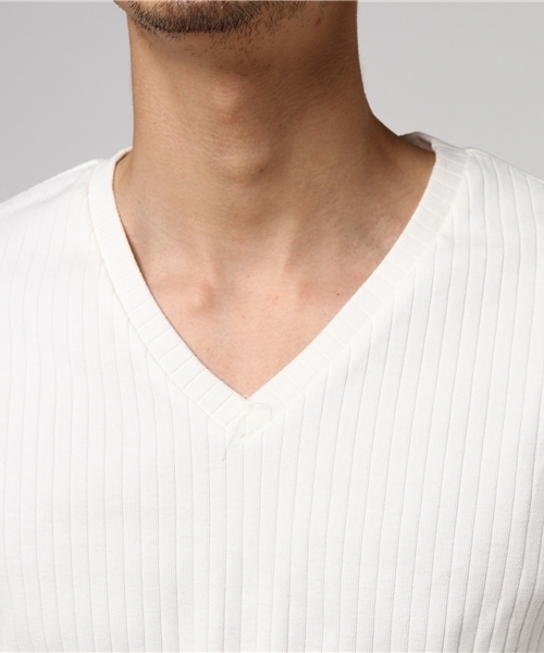 Luv maison（ラブメゾン）の「Luv･リブ編みロゴ5分袖Tシャツ（Tシャツ/カットソー・メンズ・グレー/ブラック/カーキ/ホワイト/ワインレッド・L/M）」の8枚目の写真