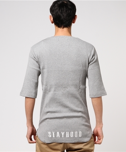 Luv maison（ラブメゾン）の「Luv･リブ編みロゴ5分袖Tシャツ（Tシャツ/カットソー・メンズ・グレー/ブラック/カーキ/ホワイト/ワインレッド・L/M）」の13枚目の写真