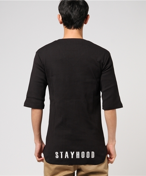 Luv maison（ラブメゾン）の「Luv･リブ編みロゴ5分袖Tシャツ（Tシャツ/カットソー・メンズ・グレー/ブラック/カーキ/ホワイト/ワインレッド・L/M）」の14枚目の写真