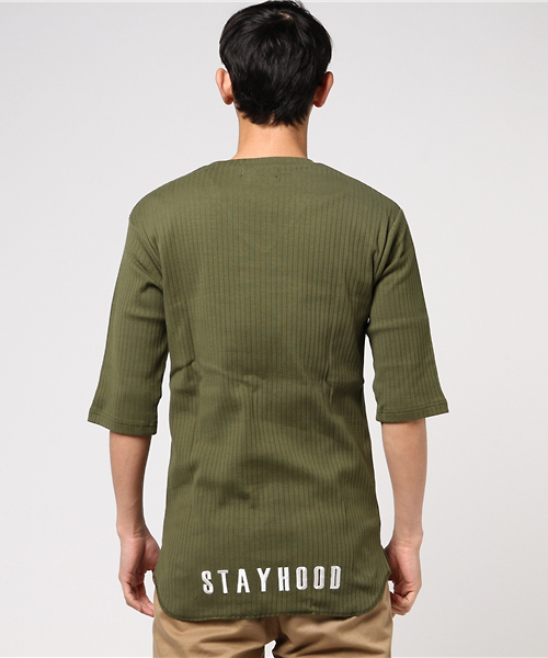 Luv maison（ラブメゾン）の「Luv･リブ編みロゴ5分袖Tシャツ（Tシャツ/カットソー・メンズ・グレー/ブラック/カーキ/ホワイト/ワインレッド・L/M）」の15枚目の写真