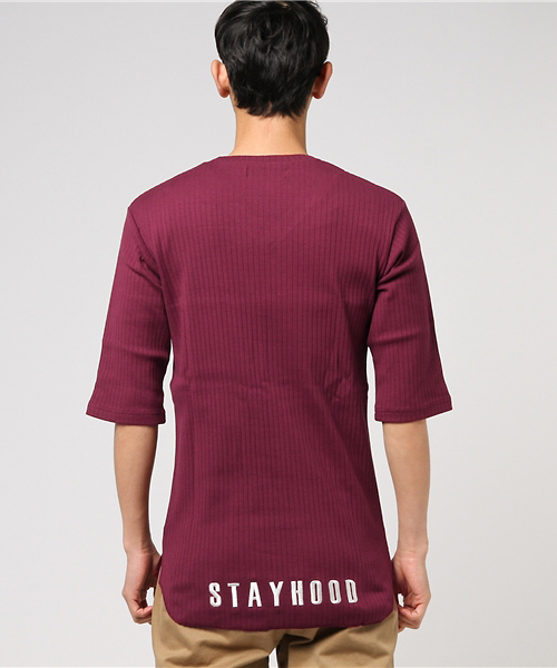 Luv maison（ラブメゾン）の「Luv･リブ編みロゴ5分袖Tシャツ（Tシャツ/カットソー・メンズ・グレー/ブラック/カーキ/ホワイト/ワインレッド・L/M）」の16枚目の写真