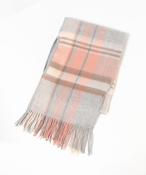 Samansa Mos2（サマンサ モスモス）の「スリット入り2wayチェック柄ストール（ストール/ショール・レディース・ベージュ/ネイビー/ピンク・ﾌﾘ-）」の3枚目の写真