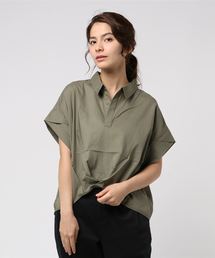 ・綿ローン半袖スキッパータックヘムシャツ ●