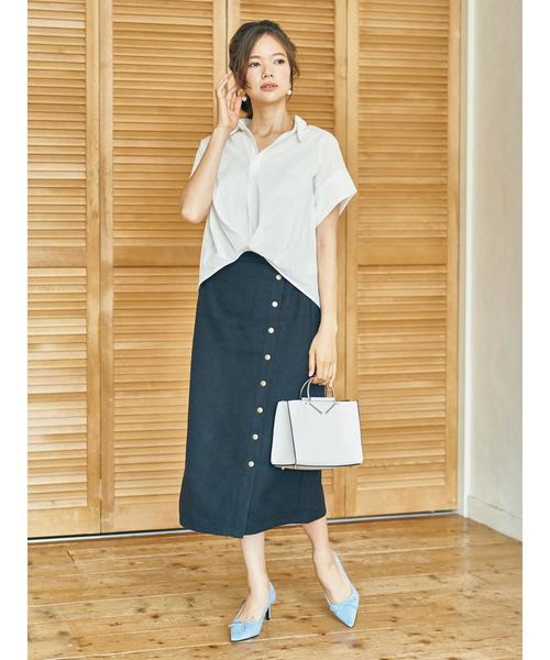 earth music&ecology（アースミュージックアンドエコロジー）の「・綿ローン半袖スキッパータックヘムシャツ ●（シャツ/ブラウス・レディース・グリーン系その他5/ブラック系その他3/オフホワイト/カーキ/ネイビー/レッド系その他7・FREE）」の16枚目の写真