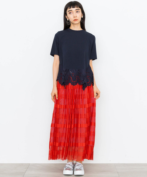 MUVEIL(ミュベール)の「【MUVEIL】裾レース刺繍プルオーバー(Tシャツ/カットソー・レディース・ホワイト/ネイビー/イエロー/キャメル・38/36)」の6枚目の写真