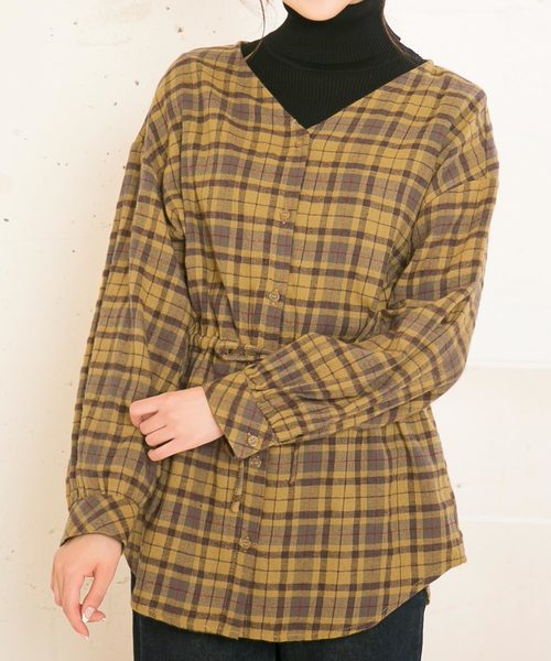KOBE LETTUCE（コウベレタス）の「チェック柄Vネックドロストチュニックブラウス＊レディース/トップス/チェックシャツ[C3432]神戸レタス（シャツ/ブラウス・レディース・ブルー系その他/イエロー系その他/ブルー系その他2・FREE）」の3枚目の写真