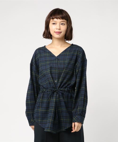 KOBE LETTUCE（コウベレタス）の「チェック柄Vネックドロストチュニックブラウス＊レディース/トップス/チェックシャツ[C3432]神戸レタス（シャツ/ブラウス・レディース・ブルー系その他/イエロー系その他/ブルー系その他2・FREE）」の4枚目の写真