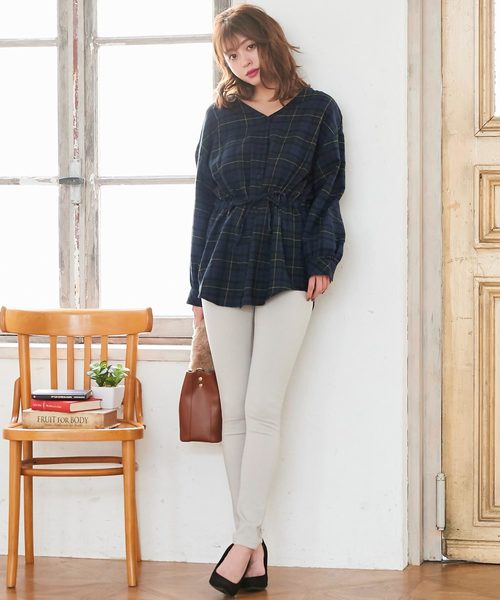 KOBE LETTUCE（コウベレタス）の「チェック柄Vネックドロストチュニックブラウス＊レディース/トップス/チェックシャツ[C3432]神戸レタス（シャツ/ブラウス・レディース・ブルー系その他/イエロー系その他/ブルー系その他2・FREE）」の8枚目の写真