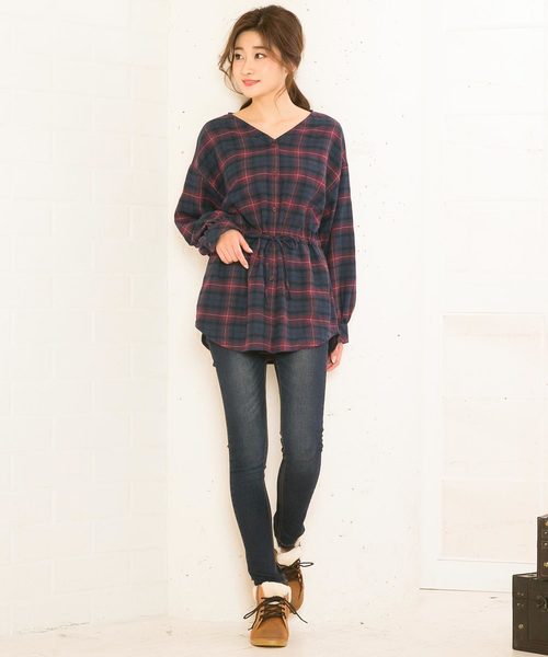 KOBE LETTUCE（コウベレタス）の「チェック柄Vネックドロストチュニックブラウス＊レディース/トップス/チェックシャツ[C3432]神戸レタス（シャツ/ブラウス・レディース・ブルー系その他/イエロー系その他/ブルー系その他2・FREE）」の10枚目の写真