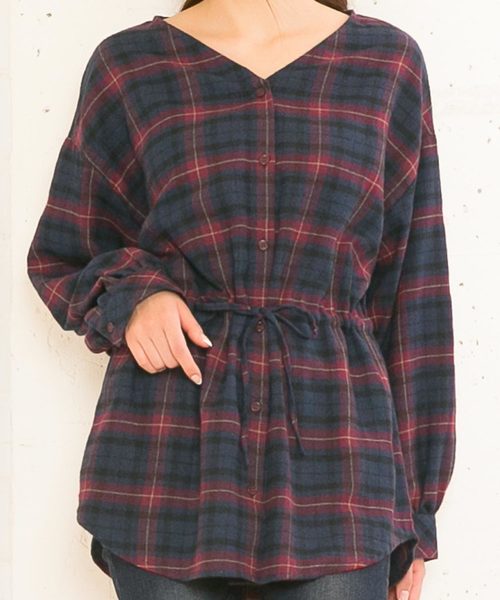 KOBE LETTUCE（コウベレタス）の「チェック柄Vネックドロストチュニックブラウス＊レディース/トップス/チェックシャツ[C3432]神戸レタス（シャツ/ブラウス・レディース・ブルー系その他/イエロー系その他/ブルー系その他2・FREE）」の11枚目の写真