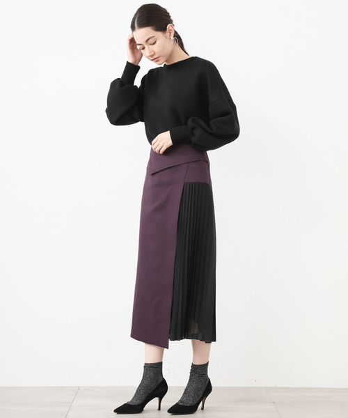 STUDIOUS（ステュディオス）の「【STUDIOUS】メッシュコンビ アシンメトリー プリーツスカート（スカート・レディース・ブラック/ベージュ/パープル/ライトベージュ/カーキ・0/1）」の11枚目の写真