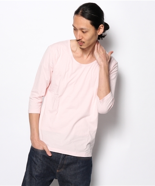 WEGO（ウィゴー）の「WEGO/Uネック7分袖Tシャツ（Tシャツ/カットソー・メンズ・ホワイト/ブラック/ブルー/ライトピンク・MEDIUM/SMALL/LARGE）」の4枚目の写真