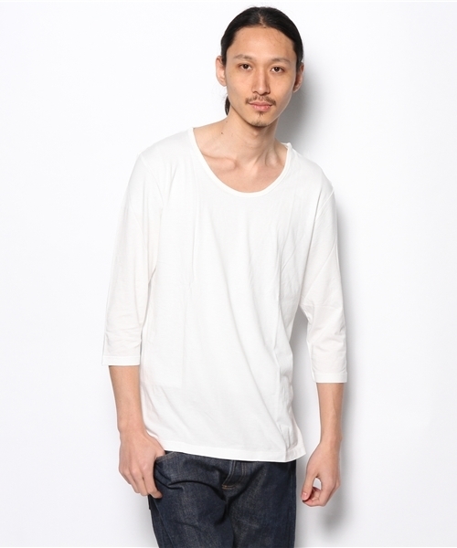 WEGO（ウィゴー）の「WEGO/Uネック7分袖Tシャツ（Tシャツ/カットソー・メンズ・ホワイト/ブラック/ブルー/ライトピンク・MEDIUM/SMALL/LARGE）」の2枚目の写真