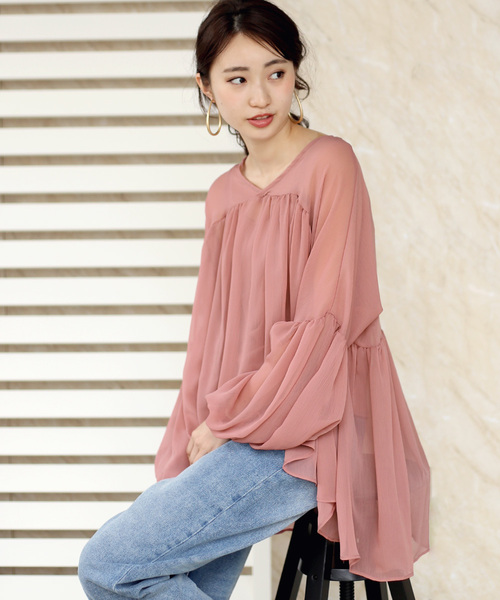 Bou Jeloud（ブージュルード）の「シフォンボリュームブラウス◆インナーセット（シャツ/ブラウス・レディース・ブラック/ベージュ/オフホワイト/ピンク・38）」の4枚目の写真