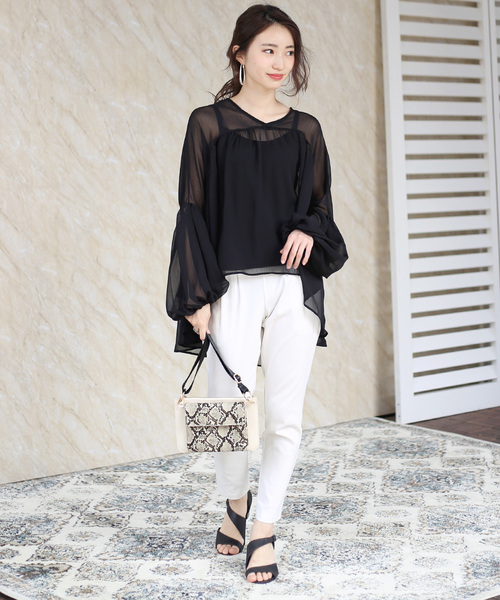 Bou Jeloud（ブージュルード）の「シフォンボリュームブラウス◆インナーセット（シャツ/ブラウス・レディース・ブラック/ベージュ/オフホワイト/ピンク・38）」の16枚目の写真