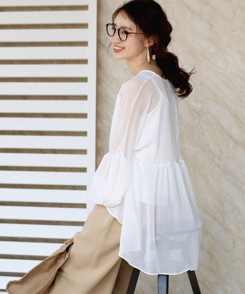 Bou Jeloud（ブージュルード）の「シフォンボリュームブラウス◆インナーセット（シャツ/ブラウス・レディース・ブラック/ベージュ/オフホワイト/ピンク・38）」の18枚目の写真