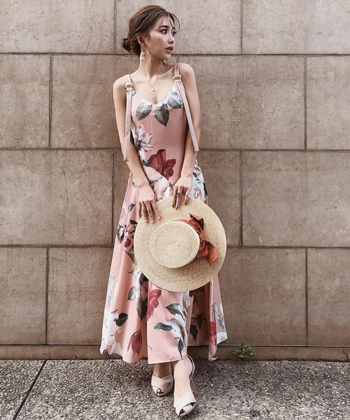 EIMY ISTOIRE（エイミーイストワール）の「Sophia flower ストラップベルトワンピース（ワンピース・レディース・ブラック/ベージュ/ピンク・SMALL/MEDIUM）」の5枚目の写真