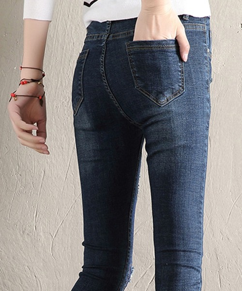 DAY CLOSET(デイ クローゼット)の「レディース シンプルダメージ加工スキニーデニムパンツ(デニムパンツ・レディース・ライトブルー/ブルー・S/M/L/2XL/XL/4XL/3XL)」の9枚目の写真