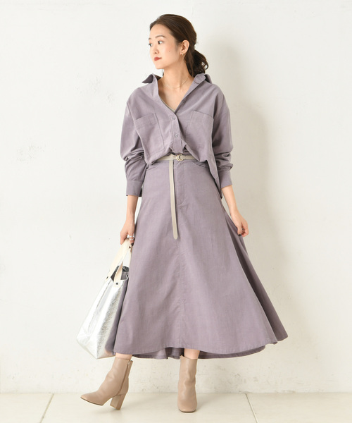 DouDou（ドゥドゥ）の「コールテンフレアスカート（スカート・レディース・ベージュ/サックスブルー/ラベンダー・36/38）」の6枚目の写真