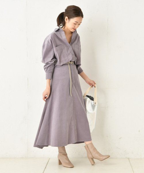 DouDou（ドゥドゥ）の「コールテンフレアスカート（スカート・レディース・ベージュ/サックスブルー/ラベンダー・36/38）」の7枚目の写真