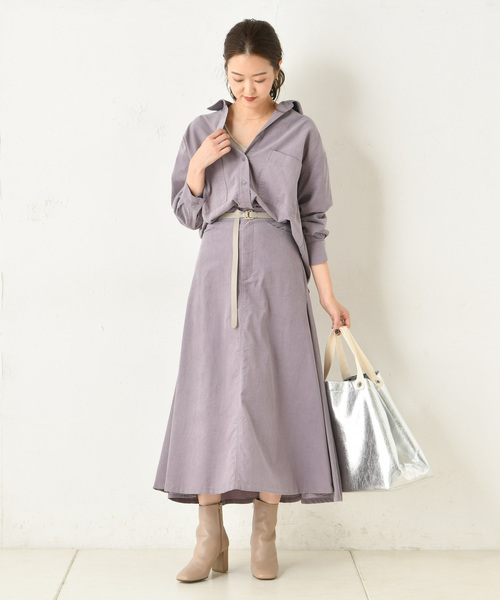 DouDou（ドゥドゥ）の「コールテンフレアスカート（スカート・レディース・ベージュ/サックスブルー/ラベンダー・36/38）」の9枚目の写真