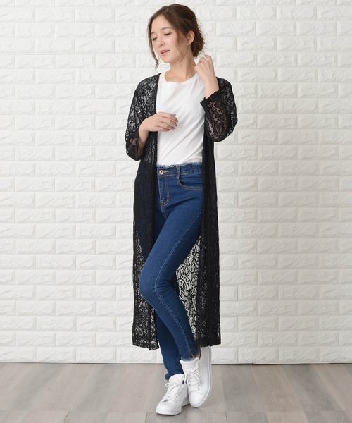 セール】花柄総レースロング丈カーディガン（カーディガン/ボレロ