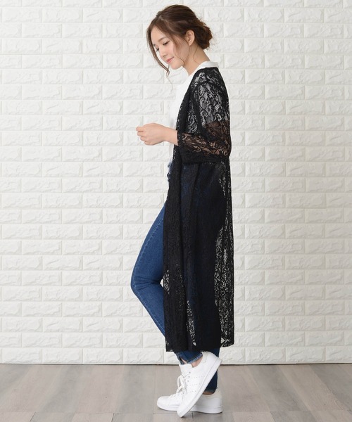 Lace Ladies(レースレディース)の「花柄総レースロング丈カーディガン(カーディガン/ボレロ・レディース・ブラック/ネイビー/グレー・FREE)」の5枚目の写真