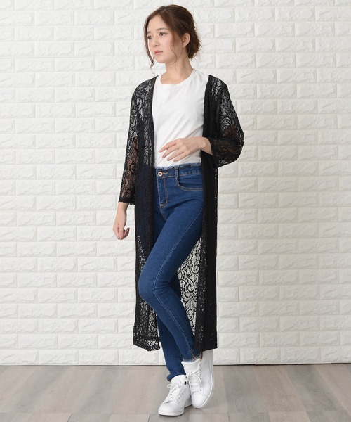 セール】花柄総レースロング丈カーディガン（カーディガン/ボレロ